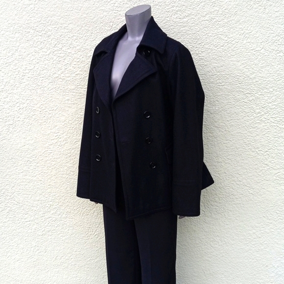 CALVIN KLEIN (USA) LADIES BLACK DOUBLE-BREASTED WOOL BLEND LUXURY PEACOAT - Picture 3 of 17